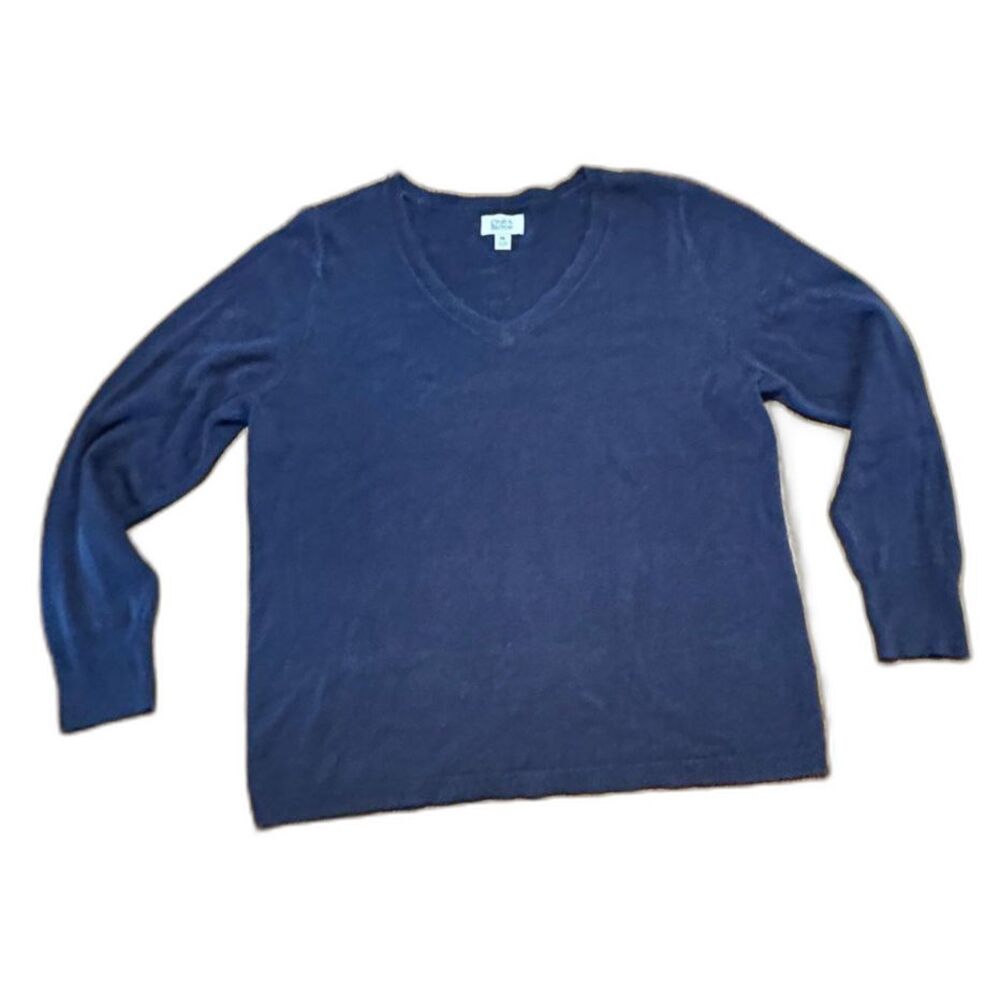 Croft & Barrow Navy Blue V-Neck Sweater Women's 2X Soft Knit Long Sleeve